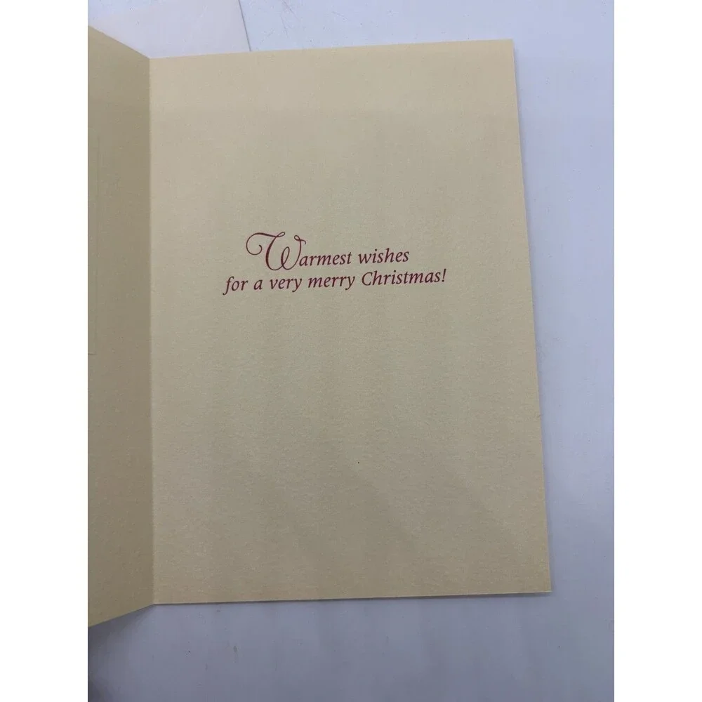 Hallmark Christmas Card Fireplace Scene Metallic Red Foil Unused w/ Envelope